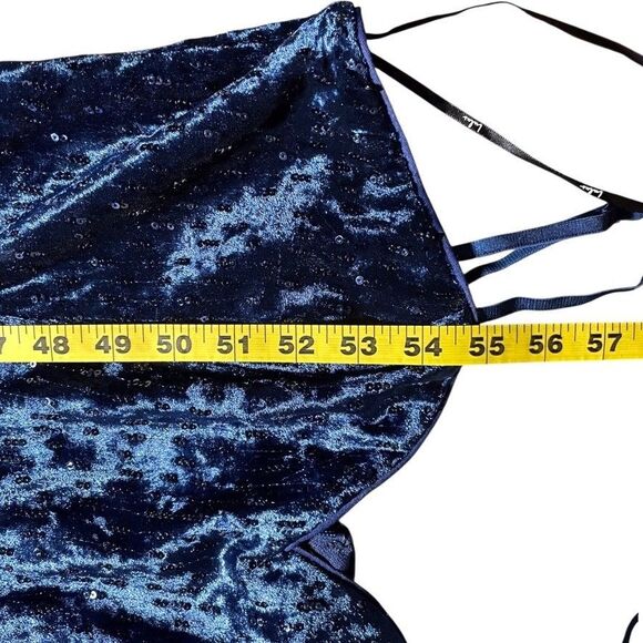 NWT Lulus Simply Elegant Sequin Maxi Dress Size L Navy Blue Side Slit - Picture 14 of 15